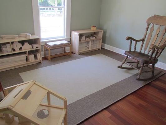 Our space dedicated to block building. The classroom gets great natural lighting too.