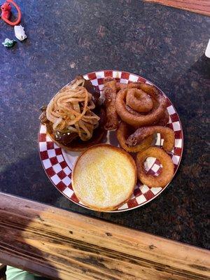 Meatloaf Sandwich and Onion Rings