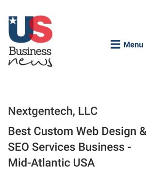 Best Custom Web Design & SEO Services Business - Mid-Atlantic USA Award presented to NextGenTech, LLC. by US Business New.