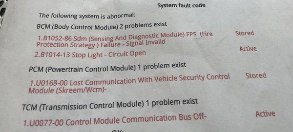 This is the diagnostic report showing there is an active, existing problem with the transmission module.