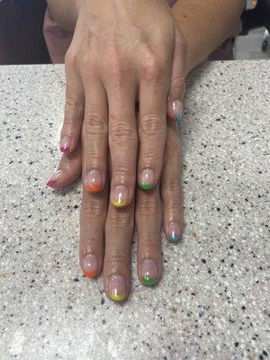 Rainbow French tip gel manicure