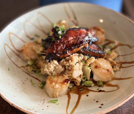 Pork Belly with Scallops over Rice