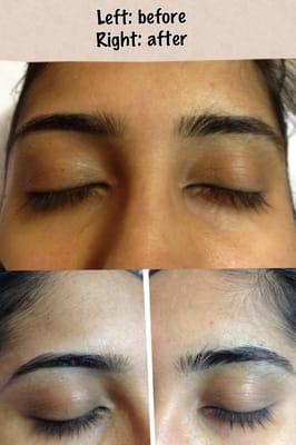 Eyebrows threading. Before & After