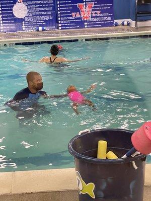 My 3 year old swimming laps, floating etc with the awesome techniques learned by coach Reggie