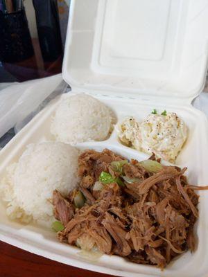 Kalua pork with mac salad and rice