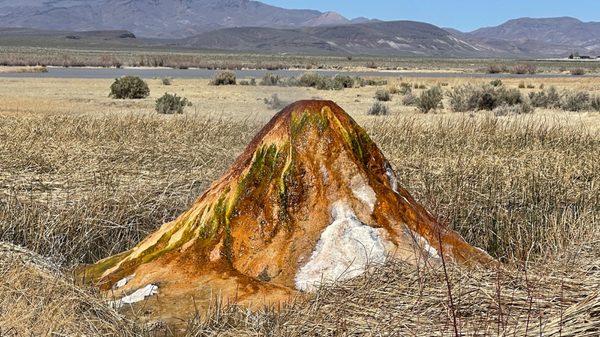 A smaller geyser to the side.