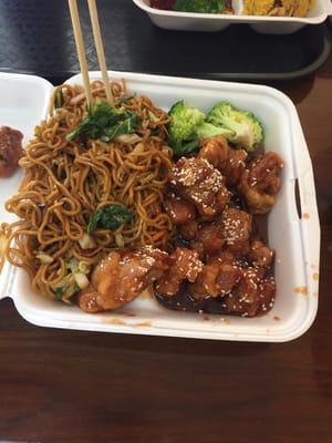 Lo mein and sesame seed chicken