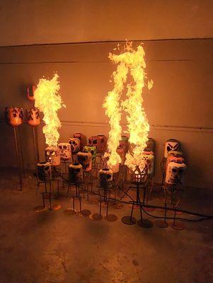 Flaming Yard Art Sugar Skulls