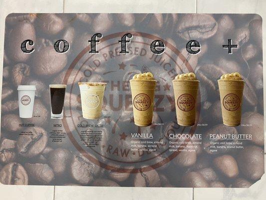 Coffee menu