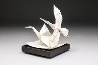 "Flight of Folds" bronze sculpture by Kevin Box in collaboration with Robert Lang at SmithKlein gallery.