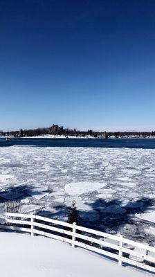 The view of Bolt Castle from The Pointe