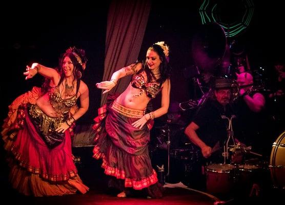 Student dancers of the Awalim Tribal Bellydance Company performing at Smith's Olde Bar in Atlanta GA.