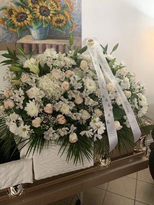 Flowers arranged by the funeral home