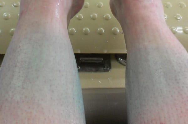 So, I've been sitting in the pedicure chair for about 45 minutes. Waters cold, and it appears that I'm turning into a Smurf.