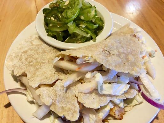 Rockfish tacos and cucumber salad