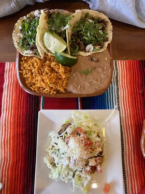 3 tacos meal and lengua sope