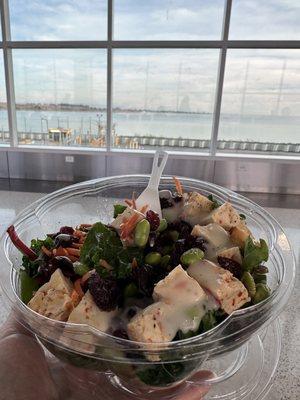 Super Green Salad w/ tofu with a view of the bay