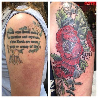 Floral cover up over lettering