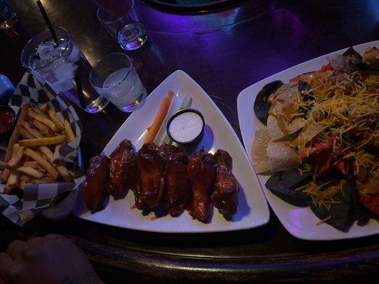 French Fries, Smoked Chicken Wings, Drunken Nachos