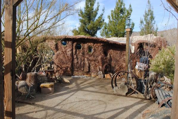 An art project building. Some of these shanties are actual shops selling Western clothing, glassware and vintage textiles.