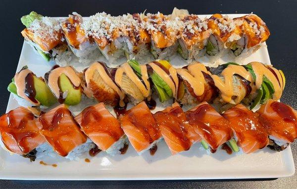 Easter Roll, Fire Dragon Roll, Dinosaur Roll - tasty!