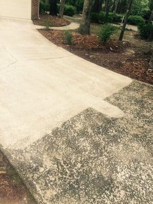 Before and after concrete surface cleaning, organic mass removal