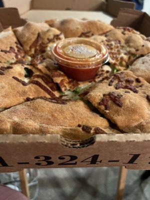 Huge broccoli and chicken calzone