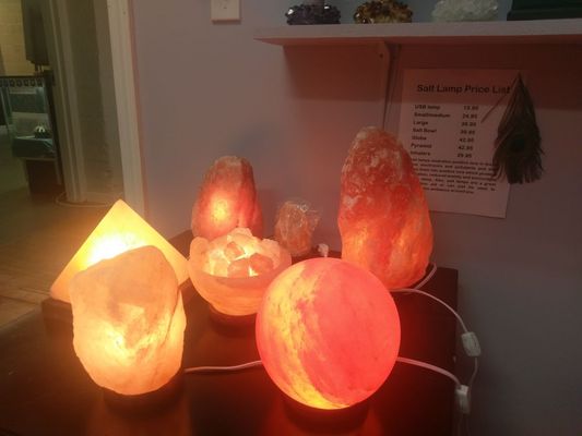 Himalayan salt lamps at the Tranquil Owl at the Mill in Stonington CT