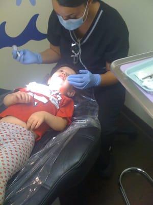 My 2 y o daughter is happy to get her teeth cleaned at Dr Kinner's office