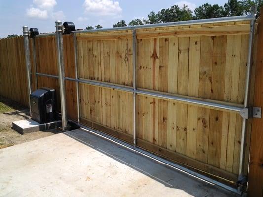 Goode Fence Socastee Residence Steel Frame Wood Cantilver Gate and Operator