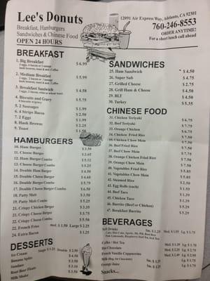 Lee's Menu