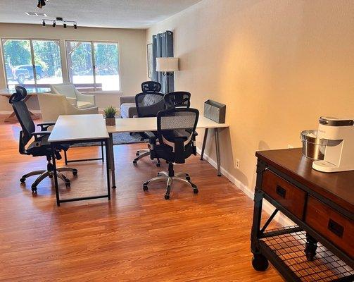 Some of our drop-in seating area, view from the kitchenette area.