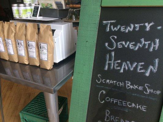 Serving Tom Sawyer coffee (roasted locally)