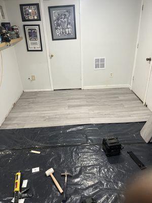 *installed vinyl plank flooring for one of our long time customers in his man cave!