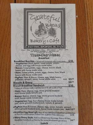 Food menu. They have a full coffee and tea menu too plus specials!