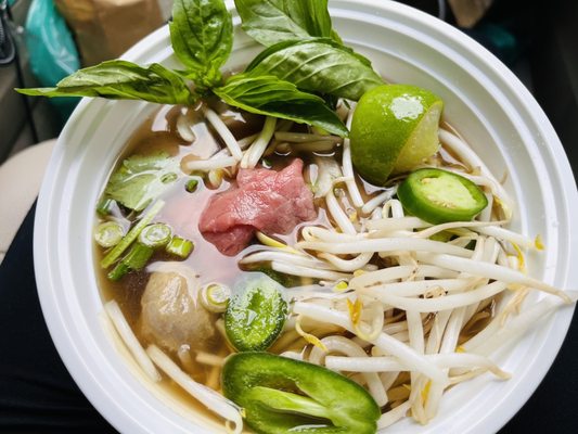 Take out pho, we ate it inside the car since dining out is currently banned