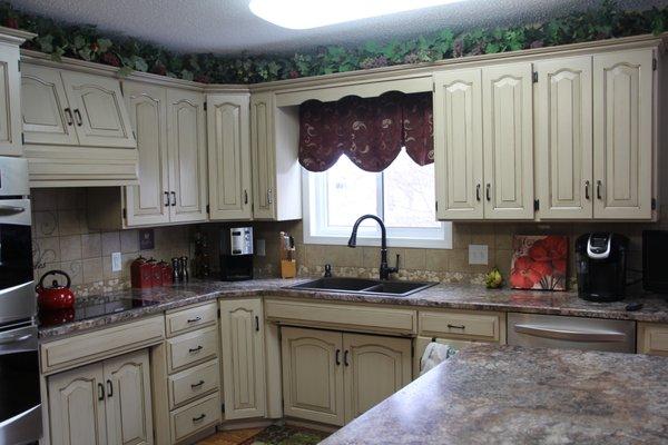 Painted cabinets with glazing