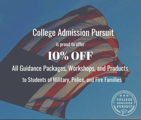 Discounts for students of military, police, and fire families.