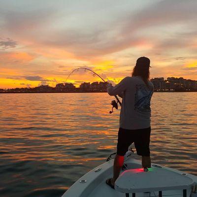 Fishing during sunset in Biscayne bay