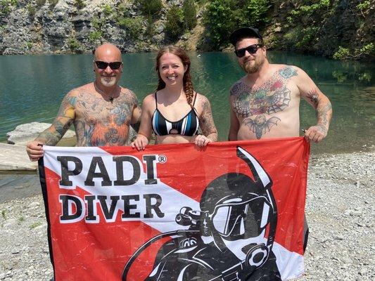 Fred (dive instructor/Master diver), myself, & Sean (runs with shop/ helper with all the info/gear)