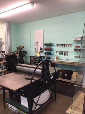 Inside the collaborative studio space featuring various printing machines