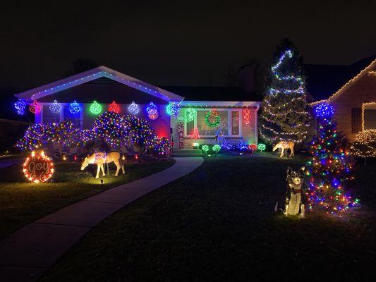 Trimlight Christmas lights along the gutters