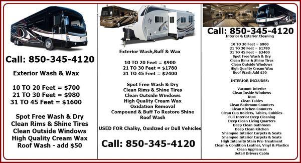 RV Cleaning Tallahassee to Thomasville Georgia Price List