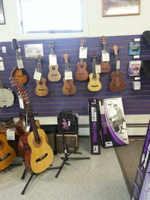 Wide selection of guitars and ukeleles