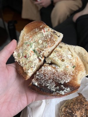 Everything bagel with "veggie cream cheese"