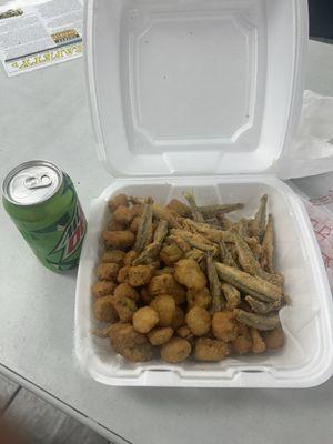 My smelt dinner. No cole slaw as menu stated and no bread. I substituted okra for fries. 3 packs of tartar not enough.