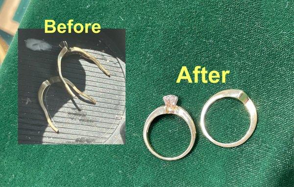 Repair engagement set before and after it's repaired