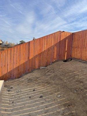 Wood fence with weatherproofing sealer/stain