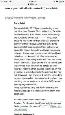 BBB review from someone with a very similar experience with Joe