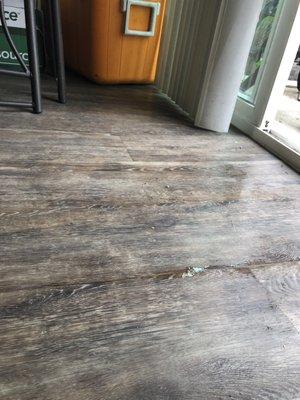 Water seeping up through the laminate in the kitchen.